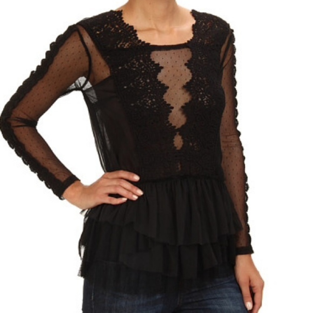 Free People Midnight Memories Lace Top- M